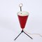 Italian Tripod Conical Red Lacquered Metal and Brass Table Lamp, 1950s 6