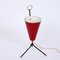 Italian Tripod Conical Red Lacquered Metal and Brass Table Lamp, 1950s, Image 6