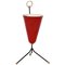 Italian Tripod Conical Red Lacquered Metal and Brass Table Lamp, 1950s, Image 1
