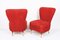 Italian Red Bouclé Wool and Fabric Armchairs with Brass Feet, 1950s, Set of 2 3