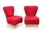 Italian Red Bouclé Wool and Fabric Armchairs with Brass Feet, 1950s, Set of 2 10