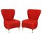 Italian Red Bouclé Wool and Fabric Armchairs with Brass Feet, 1950s, Set of 2 1