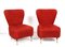 Italian Red Bouclé Wool and Fabric Armchairs with Brass Feet, 1950s, Set of 2 6