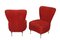 Italian Red Bouclé Wool and Fabric Armchairs with Brass Feet, 1950s, Set of 2 2