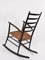 Mid-Century Scandinavian Black Wood Rocking Chair with Rope Seat, 1950s, Image 2