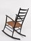 Rocking Chair Scandinave Mid-Century en Bois Noir avec Assise en Corde, 1950s 2