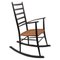 Mid-Century Scandinavian Black Wood Rocking Chair with Rope Seat, 1950s 1