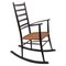 Rocking Chair Scandinave Mid-Century en Bois Noir avec Assise en Corde, 1950s 1