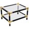 Mid-Century Italian Wood and Brass Side Table with 2 Crystal Shelves, 1970s, Image 1
