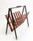 Mid-Century Italian Enameled Metal, Teak and Brass Magazine Rack, 1950s 3