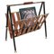 Mid-Century Italian Enameled Metal, Teak and Brass Magazine Rack, 1950s, Image 2