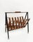 Mid-Century Italian Enameled Metal, Teak and Brass Magazine Rack, 1950s, Image 1