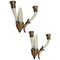 Italian Ivory White Blown Murano Glass & Coppered Brass Sconces, 1940s, Set of 2 1