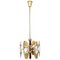 Mid-Century Italian Glass & Gilded Brass Chandelier by Oscar Torlasco, 1960s, Image 1