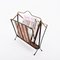 Mid-Century Italian Enameled Metal, Wood and Brass Magazine Rack, 1950s, Image 5