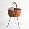 Mid-Century Italian Wicker Basket Magazine Rack with Enameled Iron Base, 1950s, Image 7