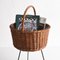 Mid-Century Italian Wicker Basket Magazine Rack with Enameled Iron Base, 1950s 5