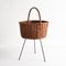 Mid-Century Italian Wicker Basket Magazine Rack with Enameled Iron Base, 1950s 8