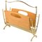 Mid-Century French Brass and Chestnut Wood Magazine Rack by Maison Baguès, 1950s 1