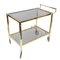 Italian Gold-Plated Smoked Glass Brass Bar Cart on Two Levels, 1970s 1
