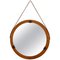 Italian Round Teak Framed Wall Mirror with Leather, 1960s, Image 1