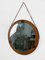 Italian Round Teak Framed Wall Mirror with Leather, 1960s, Image 2