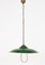 Lámpara colgante industrial de metal esmaltado en verde, años 50, Imagen 3