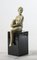 Art Deco Statue of a Woman, White Ceramic with Black Painted Wooden Base 2