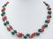 Coral, Onyx, Diamonds, Green Agate, 9 Karat White Gold Multi-Strands Necklace 4