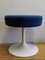 Vintage Blue Covered Stool with White Tulip-Shaped Iron Base, 1970s, Image 1