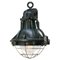 Vintage French Industrial Green Cast Iron and Clear Glass Pendant Lamp, Image 1