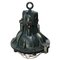 Vintage French Industrial Green Cast Iron and Clear Glass Pendant Lamp, Image 4
