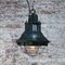 Lampe à Suspension Industrielle Vintage en Fonte Verte et Verre Transparent, France 5