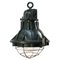 Vintage French Industrial Green Cast Iron and Clear Glass Pendant Lamp, Image 3