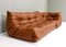 Togo Tan Leather Sofa by Michel Dacaroy for Ligne Roset, France, 1970, Set of 2 5