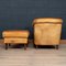 20th Century Dutch Sheepskin Leather Tub Chair & Footstool, Set of 2 4