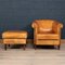 20th Century Dutch Sheepskin Leather Tub Chair & Footstool, Set of 2 2