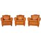 20th Century French Sheepskin Leather Armchairs, Set of 3, Image 1