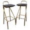 Mid-Century Brass Metal Leather Bar Stools, Italy, 1960, Set of 2 1