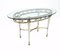 Mid-Century Italian Brass and Lacquered Beech Coffee Table with an Oval Glass Top 1