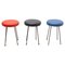 Black, Red and Blue Low Bar Stools, France, 1950s, Set of 3 1