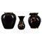 Black Glazed Ceramic Vases with Gold Design, Set of 3 1
