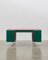 PH Office Desk, Chrome, Red Painted Polished, Satin Matte Drawers, Green Leather, Image 1