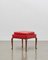 PH Stool with Wooden Legs, Mahogany Veneer & Red Leather on Panels and Seat, Image 2