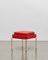 PH Stool with Brass Legs, Mahogany Veneer & Red Leather on Panels and Seat, Image 1