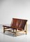 Cognac Leather & Pine Bench, 1950s 2