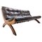 Mid-Century Italian Modern Black Leather & Wood Sofa, 1960s, Image 1