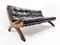 Modernes italienisches Mid-Century Sofa aus schwarzem Leder & Holz, 1960er 4