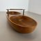 Large Austrian Light Teak Bowl with Brass and Leather Handle by Carl Auböck, 1950s 8