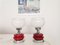 Large Mid-Century White Opal Glass Red Ceramic Table Torch Lamps, 1950s, Set of 2 2
